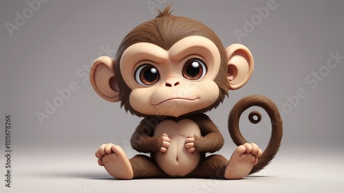 Chidi monkey with crossed arms and a pout, sitting on a plain background, exuding playful frustration.  