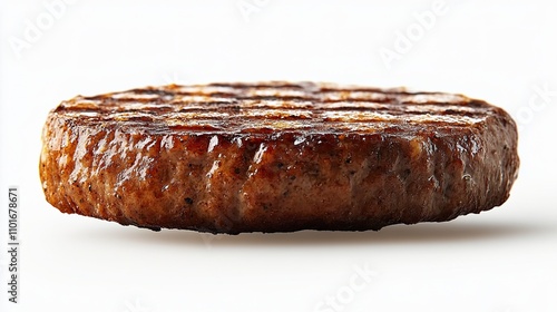 A transparent background with a grilled burger patty isolated on it photo