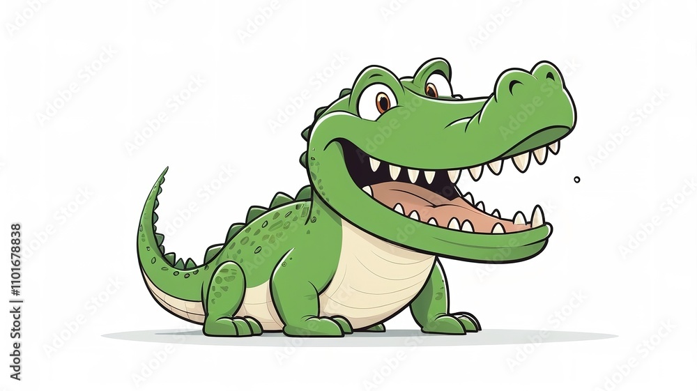 Fototapeta premium Fun and humorous minimalist crocodile cartoon, perfect for a playful art piece on a clean white background. 