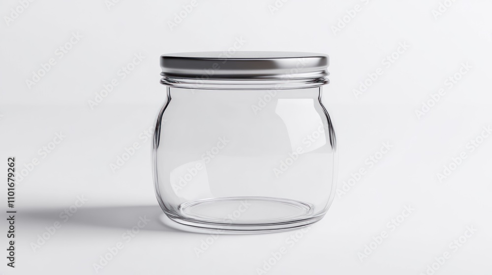 Empty Glass Jar With Silver Lid On White Background Empty Glass Jar With Silver Lid On White Background