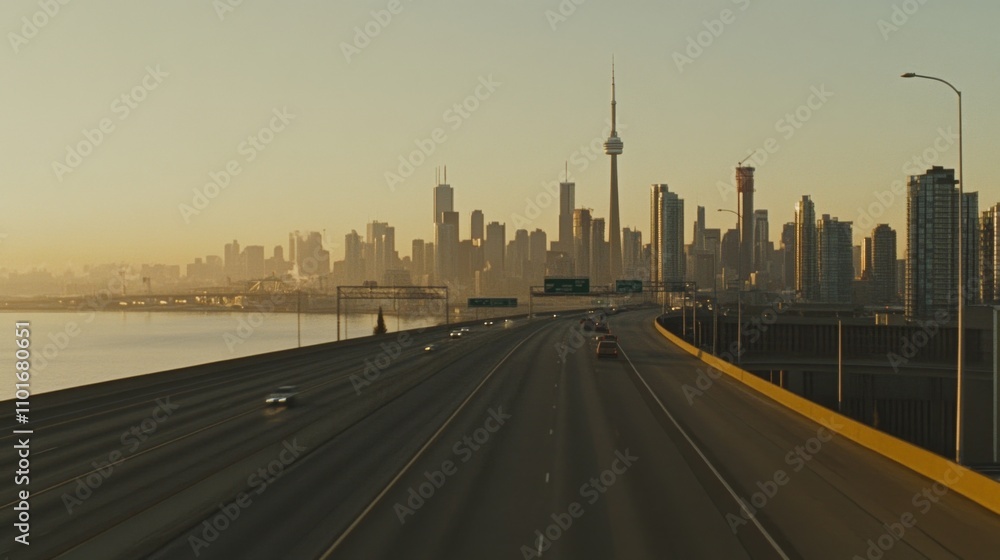 Fototapeta premium Empty express lane on highway during off-peak hours, symbolizing efficiency and opportunity in a calm, uncluttered environment.