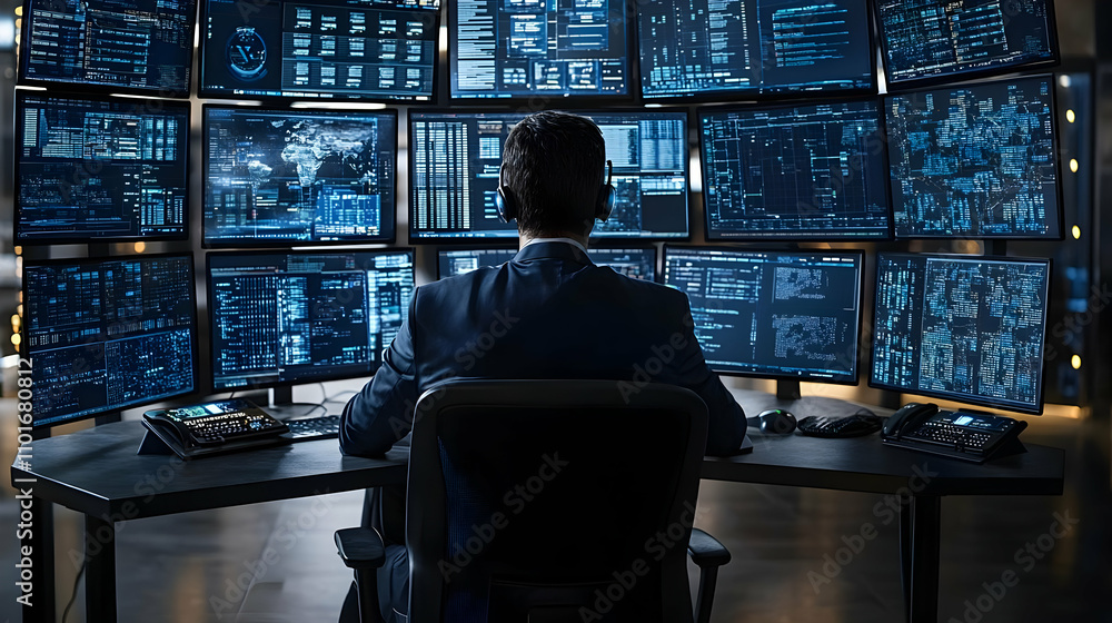 Cybersecurity Expert Monitoring Network Threats with Copy Space for Branding Cybersecurity Expert Monitoring Network Threats with Copy Space for Branding
