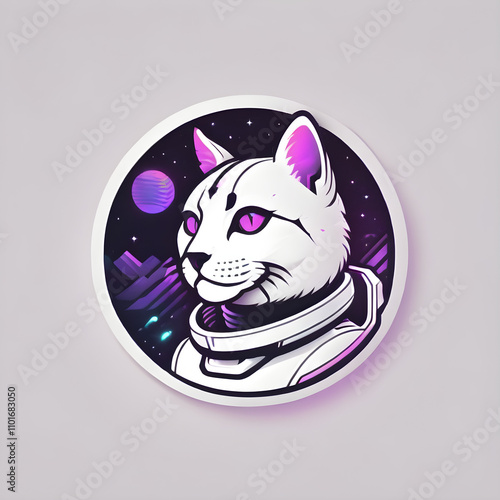 Cat wearing astronaut helmet space star cyberpunk logo  photo