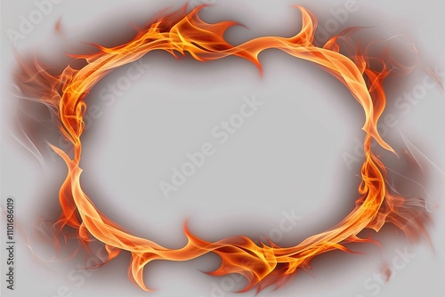 Vibrant Orange Fire Flames Border Frame on White Background