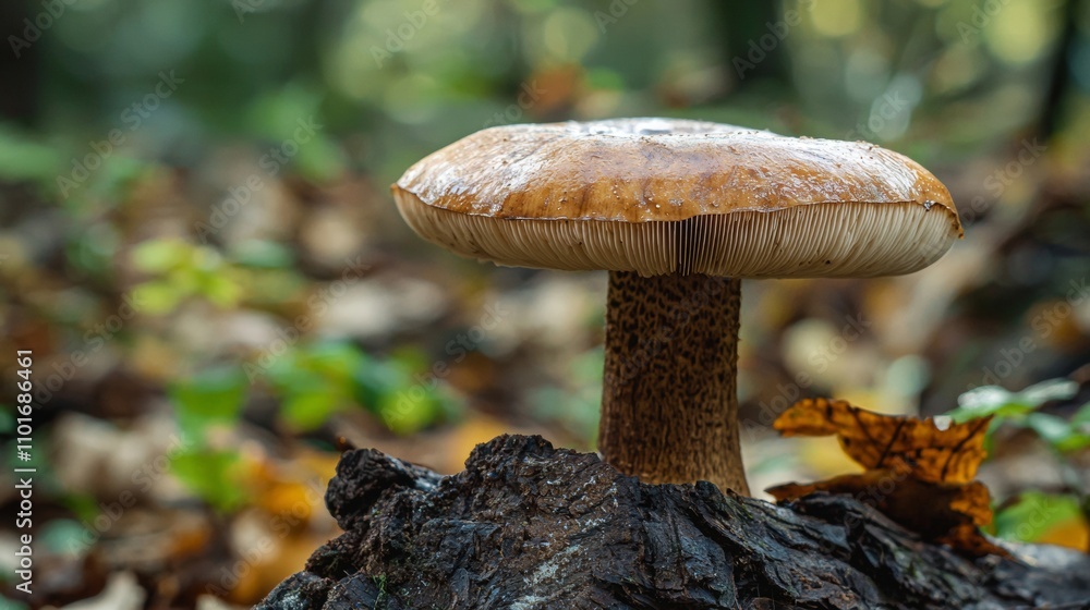 Close-up of a mushroom growing on a forest floor Close-up of a mushroom growing on a forest floor