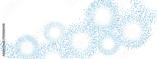 Blue geometric abstract background frame. Technological texture of chaotic circles, particles, fragments. A group of cells, an information grid. Poster for business, medicine, presentations. Vector