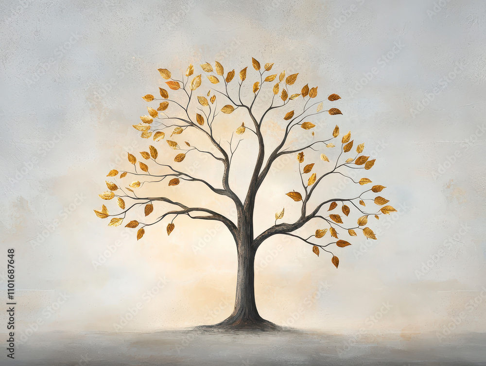 Golden leaves family tree artwork nature scene artistic representation inspirational environment Golden leaves family tree artwork nature scene artistic representation inspirational environment
