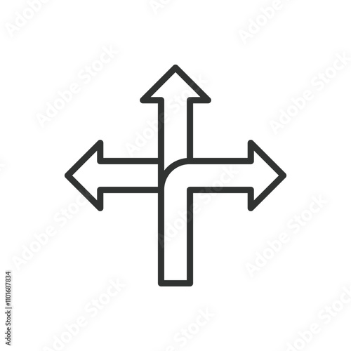Three ways, icon in line design. Three, ways, direction, choice, path, junction, split on white background vector. Three ways editable stroke icon