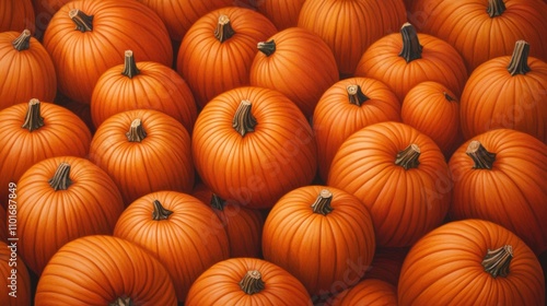 A vibrant collection of pumpkins showcases their rich orange hues and textured surfaces, perfect for autumn-themed designs, harvest festivals, or food-related content