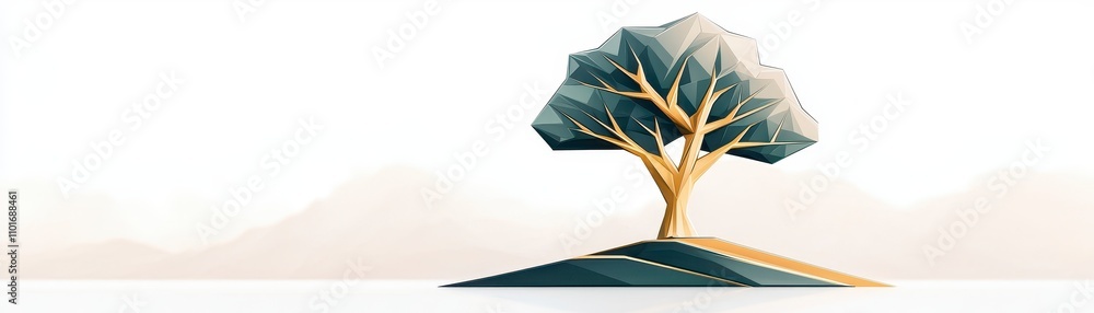 Fototapeta premium Geometric tree design minimalist landscape digital art nature aesthetic concept