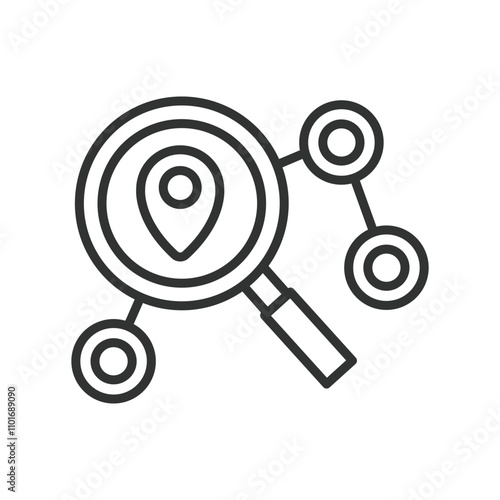 Search for location, icon in line design. Search, location, map, pin, magnifying, marker, navigation on white background vector. Search for location editable stroke icon