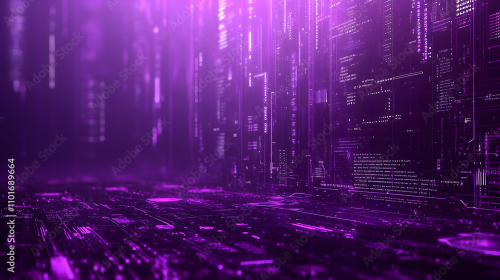 Futuristic Purple Gradient Background with Digital Overlays and Text Space Futuristic Purple Gradient Background with Digital Overlays and Text Space