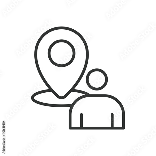 GPS location people, icon in line design. GPS, location, people, tracking, geolocation, position, map on white background vector. GPS location people editable stroke icon