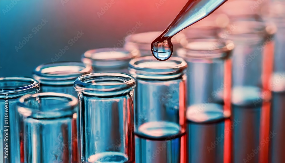 Innovative Test Tube Row in Science Laboratory with Liquid Droplet from Dropper: A Detailed Medical and Research Concept Image Perfect for Scientific Exploration and Laboratory Themes Innovative Test Tube Row in Science Laboratory with Liquid Droplet from Dropper: A Detailed Medical and Research Concept Image Perfect for Scientific Exploration and Laboratory Themes