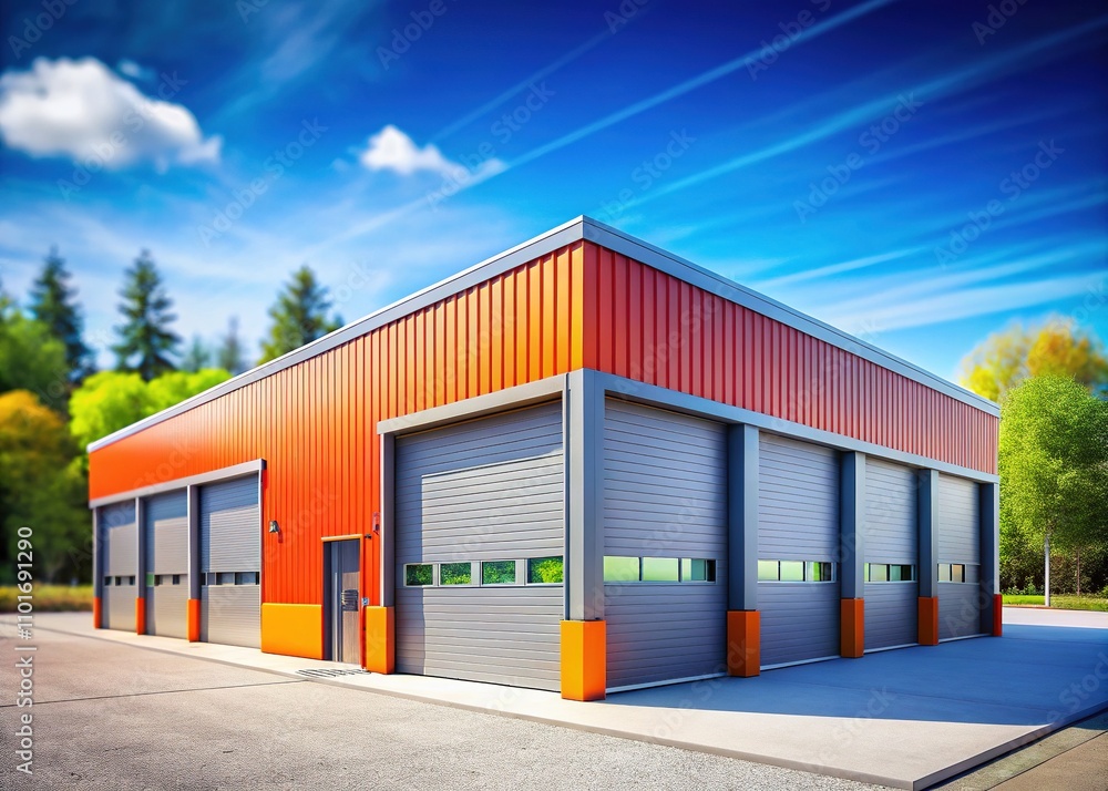 Naklejka premium Tilt-Shift Steel Garage Building - AI Photorealistic