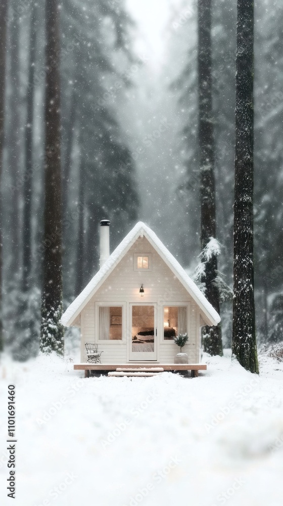 Cozy cabin nestled in a snowy forest, exuding warmth and tranquility, AI Cozy cabin nestled in a snowy forest, exuding warmth and tranquility, AI