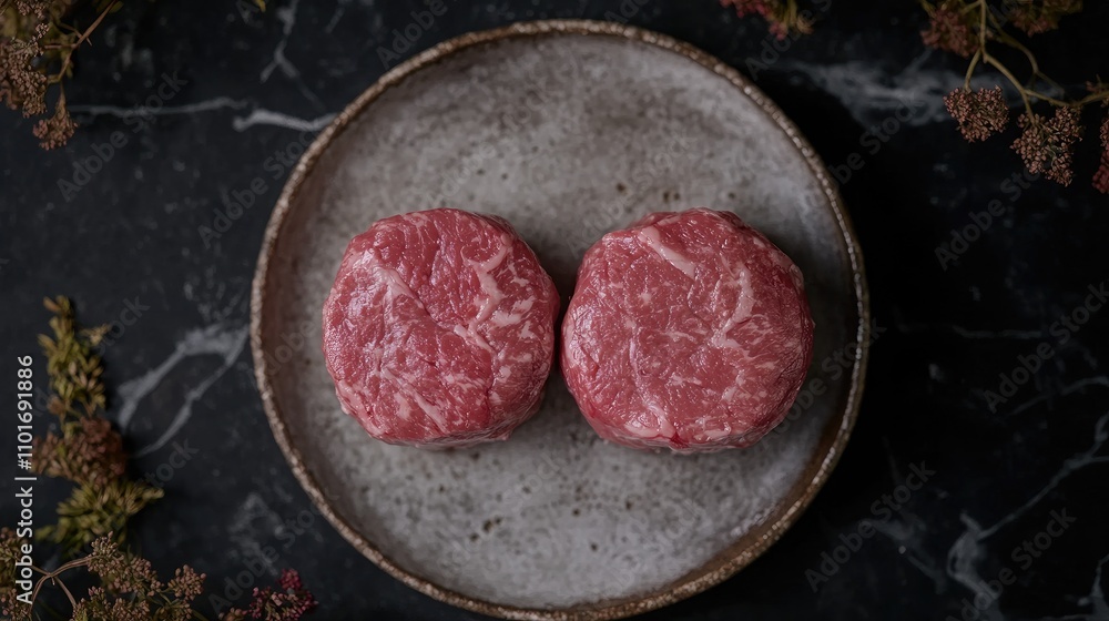 Perfectly aged wagyu ribeye steaks displayed on a rustic blade, deep tones and raw elegance, text-friendly layout. Perfectly aged wagyu ribeye steaks displayed on a rustic blade, deep tones and raw elegance, text-friendly layout.