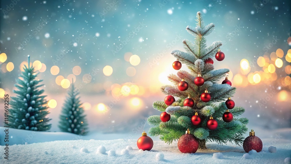 Winter Christmas Fir Tree Red Balls Minimalist Landscape AI Photo Winter Christmas Fir Tree Red Balls Minimalist Landscape AI Photo