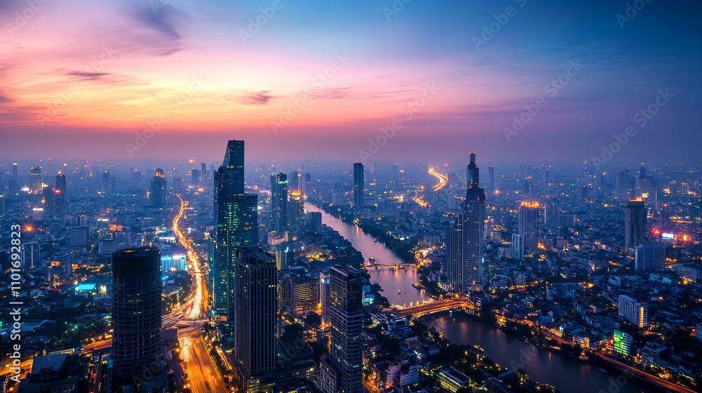 A modern metropolis, illuminated by city lights, serves as the backdrop for a wireless network connection. The concept of urban connectivity seamlessly blends with the vibrant cityscape A modern metropolis, illuminated by city lights, serves as the backdrop for a wireless network connection. The concept of urban connectivity seamlessly blends with the vibrant cityscape