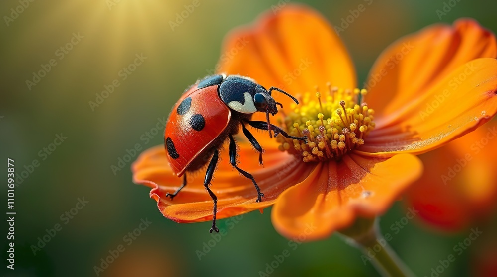 Fototapeta premium The Striped Intruder: A Close-Up of a Potato Beetle
