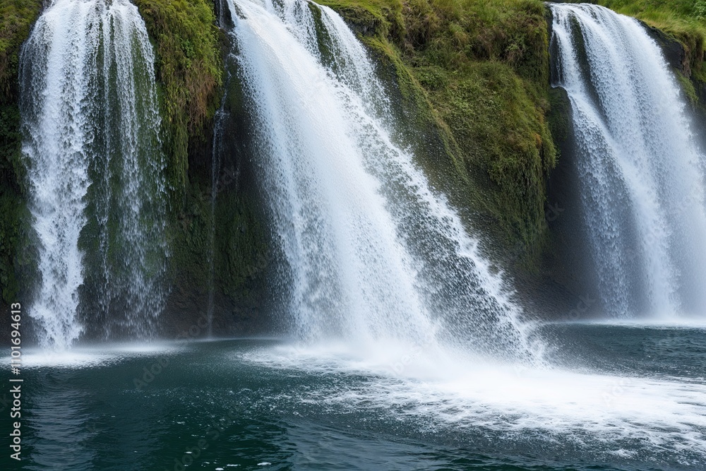 Refreshing Isolated Waterfall Splashing on Clean White Background Refreshing Isolated Waterfall Splashing on Clean White Background