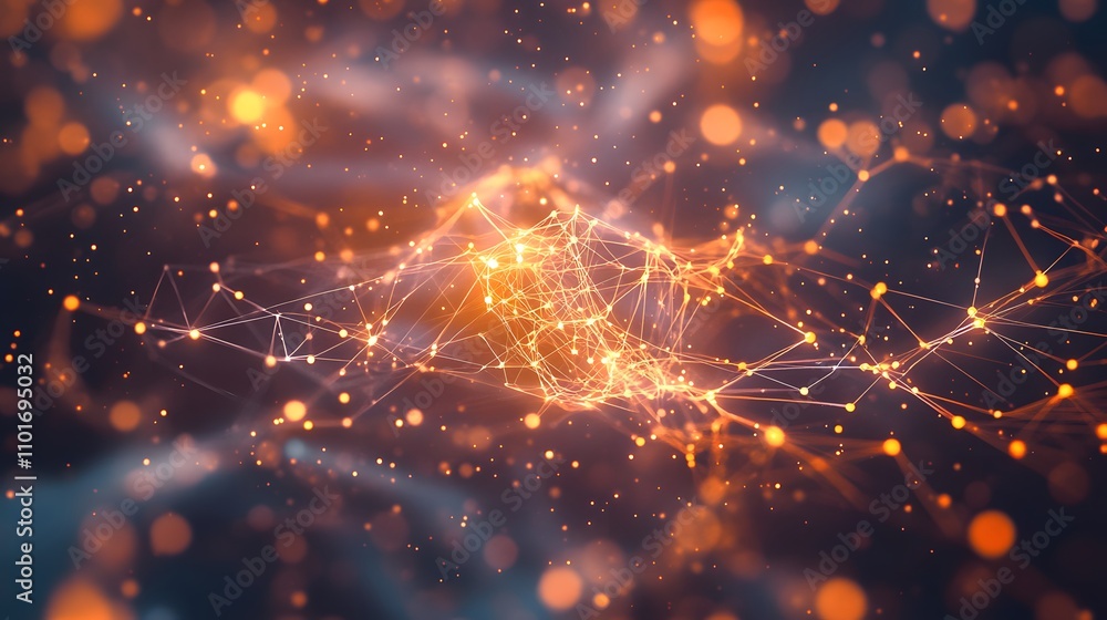 Abstract Network Of Glowing Orange Points And Lines Abstract Network Of Glowing Orange Points And Lines