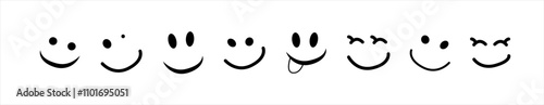 Happy Doodle Smile Isolated on Background. Simple Faces. Vector