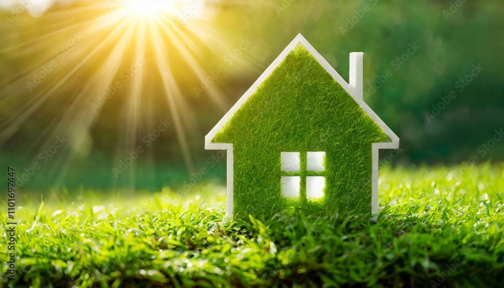 A conceptual representation of a green home showcasing sustainability, environmental friendliness, and innovative eco-friendly design with natural elements and energy-efficient solutions. A conceptual representation of a green home showcasing sustainability, environmental friendliness, and innovative eco-friendly design with natural elements and energy-efficient solutions.