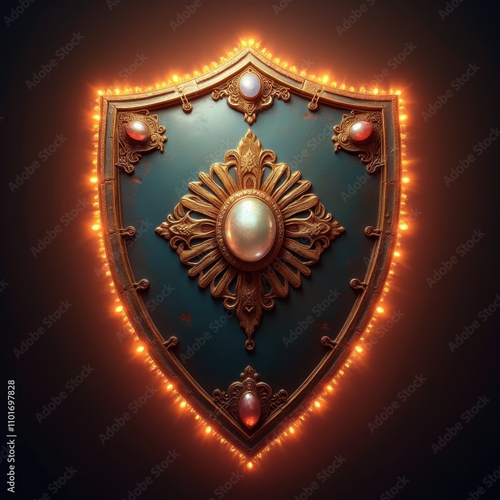 Fototapeta premium Radiant Gem-Encrusted Shield Glowing Softly