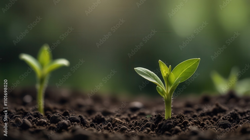 Fresh Green Sprouts Growing in Fertile Soil Fresh Green Sprouts Growing in Fertile Soil