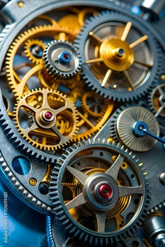 Macro Shot of Mechanical Watch Gears in Motion Representing Precision Time Industrial Innovation