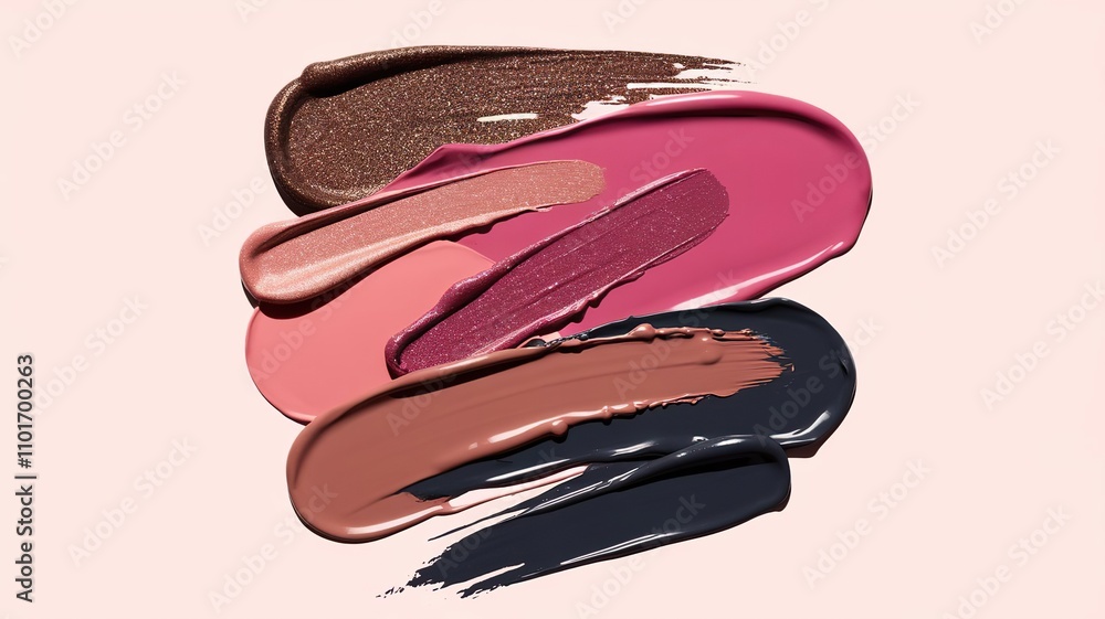 vibrant and artistic representation of makeup smeared in various shades of pink and black on a white background. vibrant and artistic representation of makeup smeared in various shades of pink and black on a white background.