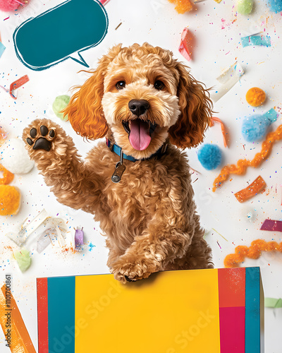 Whimsical and Playful Dog, Featuring Dynamic Compositions, Cheerful Themes, and Versatile Layouts for Text Placement photo