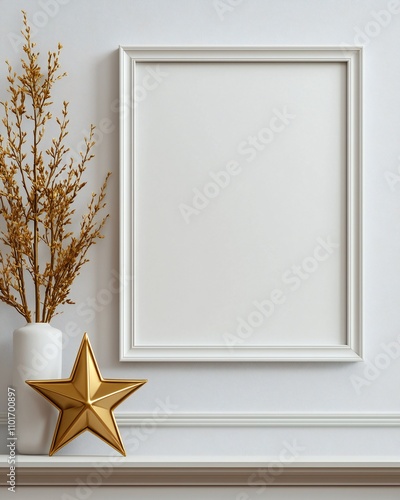 Elegant Gold Star Dried Flowers Mockup White Frame Home Decor