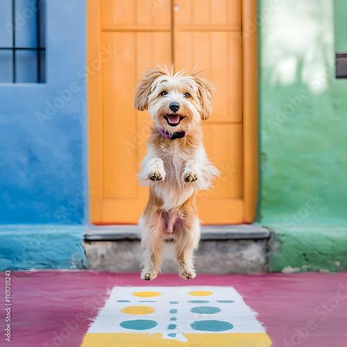 Whimsical and Playful Dog, Featuring Dynamic Compositions, Cheerful Themes, and Versatile Layouts for Text Placement photo