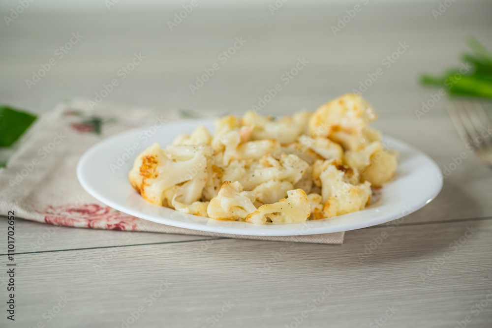 Diet boiled cauliflower fried in oil with spices Diet boiled cauliflower fried in oil with spices