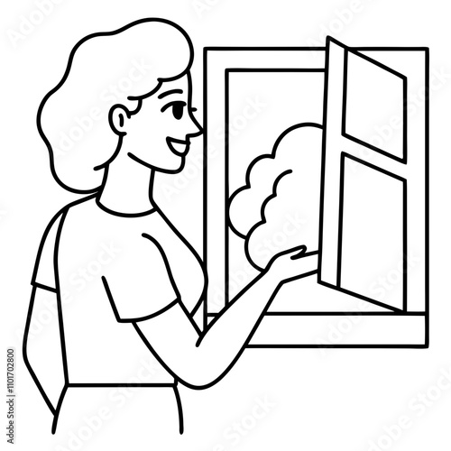 woman opens window enjoying fresh air