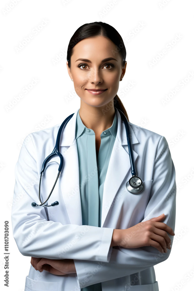 Female doctor portrait isolated on transparent background, Young woman with stethoscope Female doctor portrait isolated on transparent background, Young woman with stethoscope