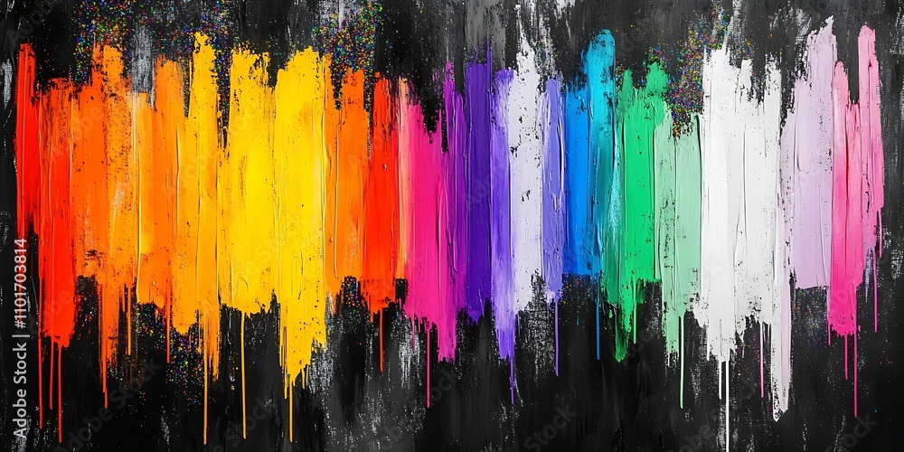 Fototapeta premium Vibrant rainbow paint streaks on dark background.