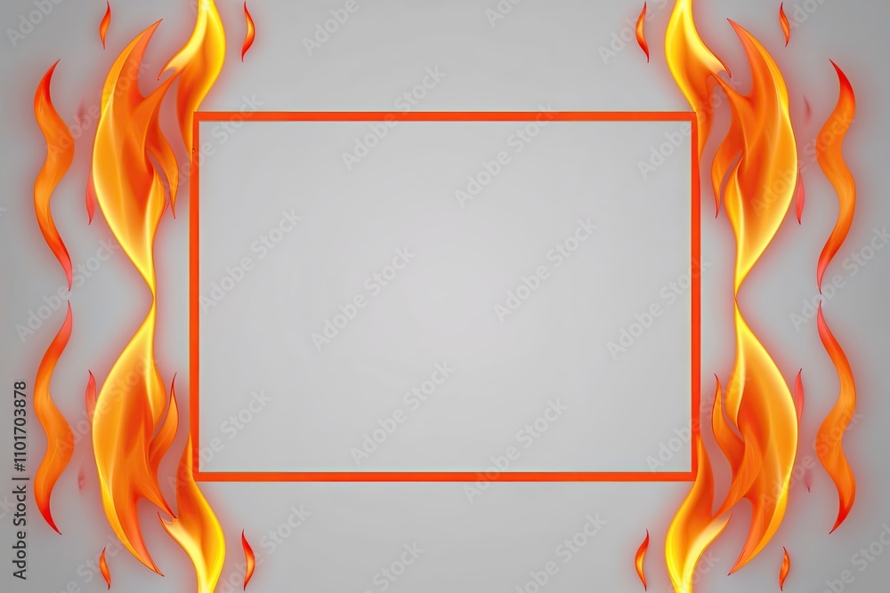 Vibrant Orange Flame Border Frame on White Background Vibrant Orange Flame Border Frame on White Background