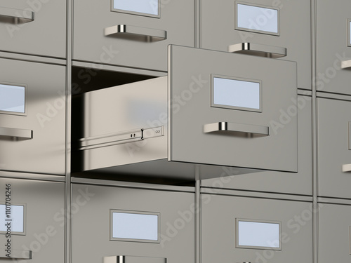 Filing cabinet with open dr...