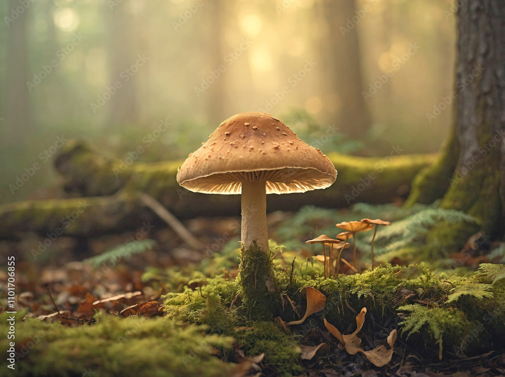Fototapeta premium Mushrooms in a Morning Forest Scene