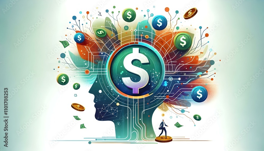 Fototapeta premium High-Resolution Flat Abstract Digital Art with Floating Holographic Financial Charts for Business Planning