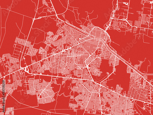 Christmas Map of Reynosa, Mexico in Snowy White on Festive Red Background. photo