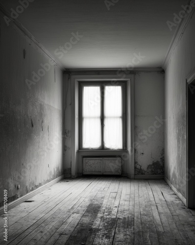 Abandoned interior of a hauntingly empty building.