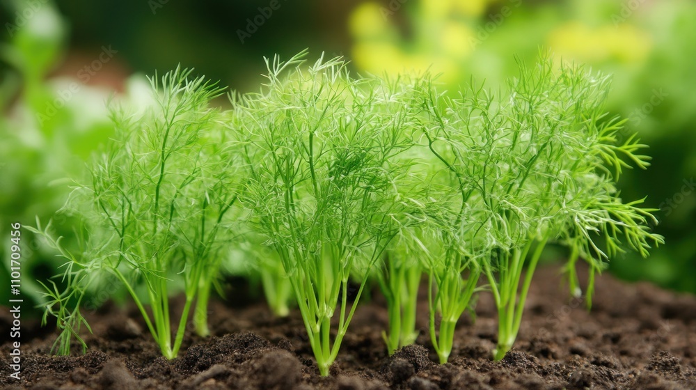 Young Dill Plants Growing in Rich Soil Young Dill Plants Growing in Rich Soil