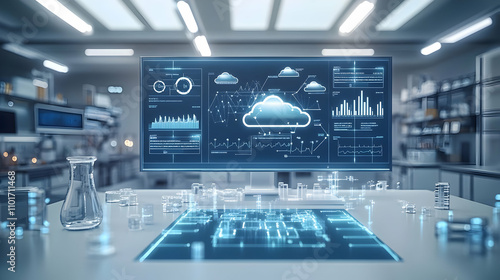 Wallpaper Mural Cloud-Based Telemedicine Diagnostics on Digital Screens with Abstract Background Torontodigital.ca