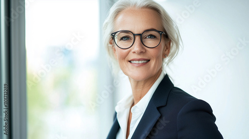 Poised and Smiling Mature Woman in Professional Attire