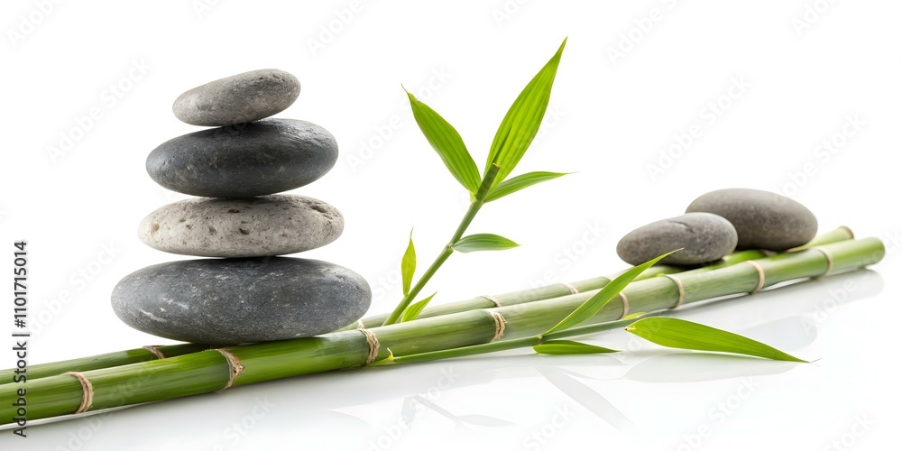 Floating Zen Stones Levitating Bamboo Stalks Isolated White Background Spa Wellness Retreats Balance Floating Zen Stones Levitating Bamboo Stalks Isolated White Background Spa Wellness Retreats Balance