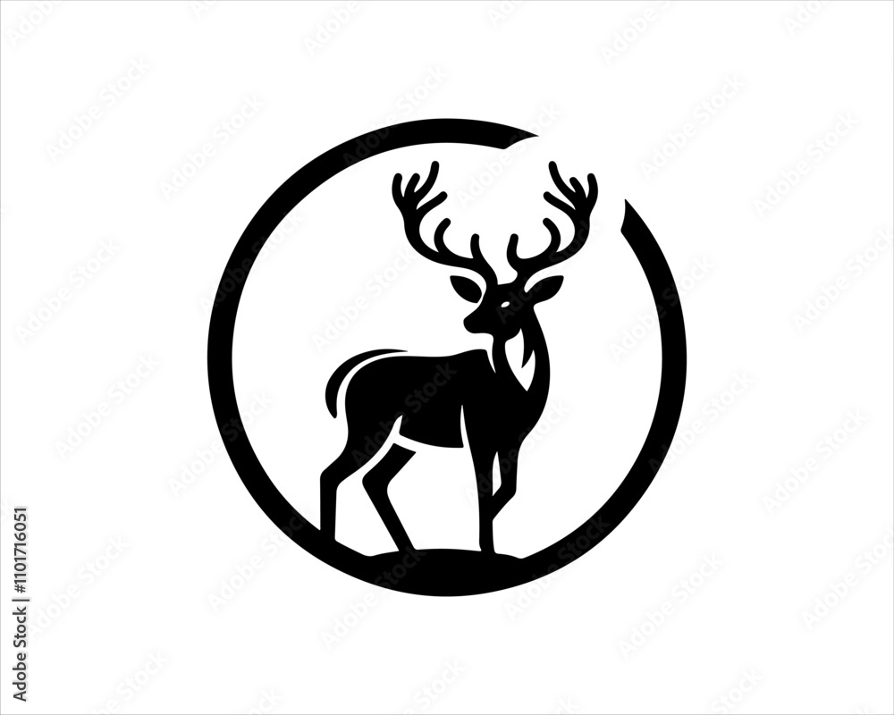 Circle Deer silhouette logo vector illustration.
Circle Deer silhouette logo vector illustration.